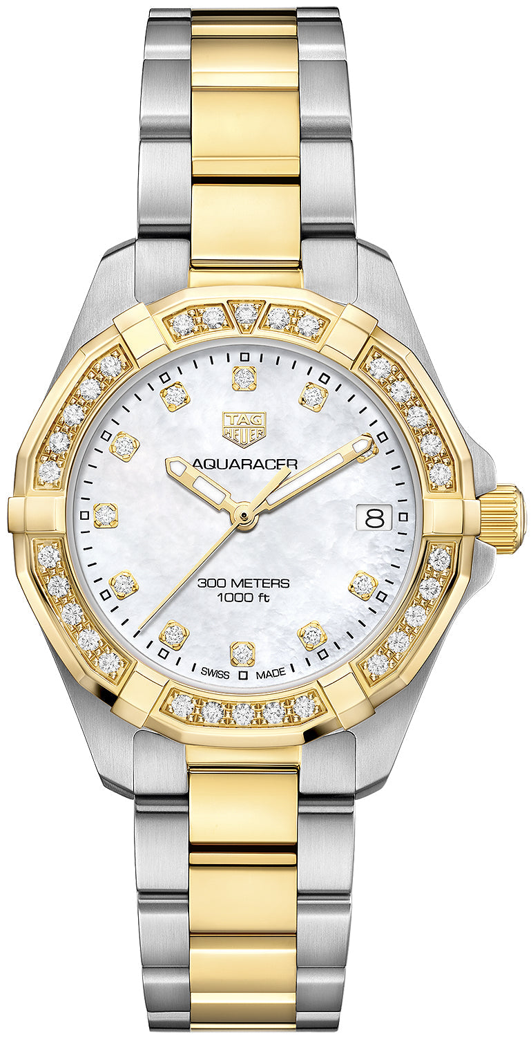 Tag Heuer Aquaracer Diamonds Mother of Pearl Dial Two Tone Steel Strap Watch for Women - WBD1323.BB0320