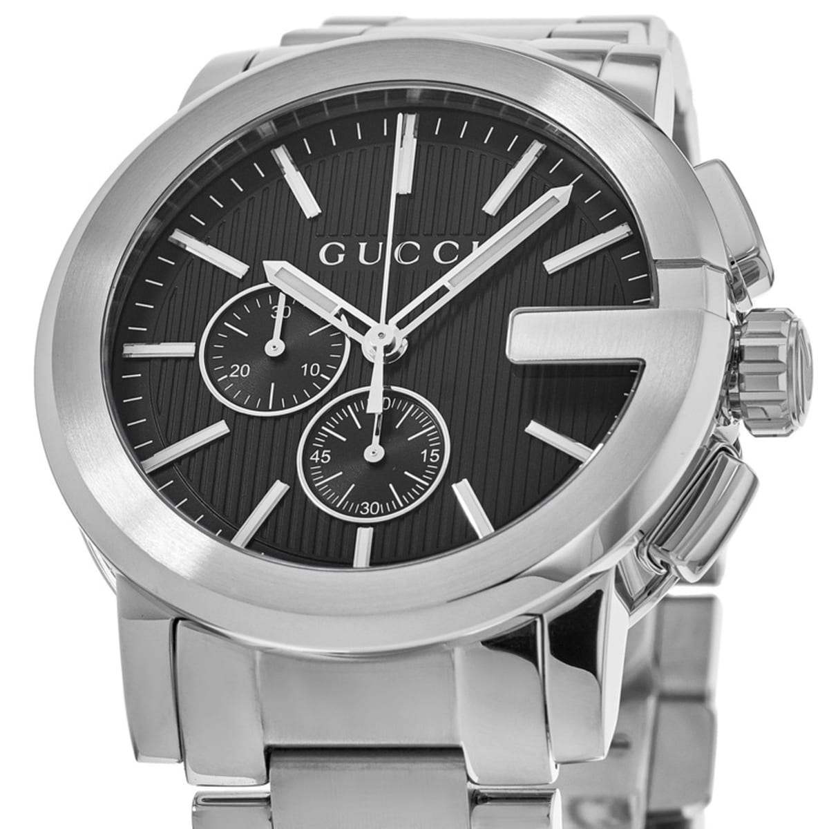 Gucci G Chrono Black Dial Silver Steel Strap Watch For Men - YA101204