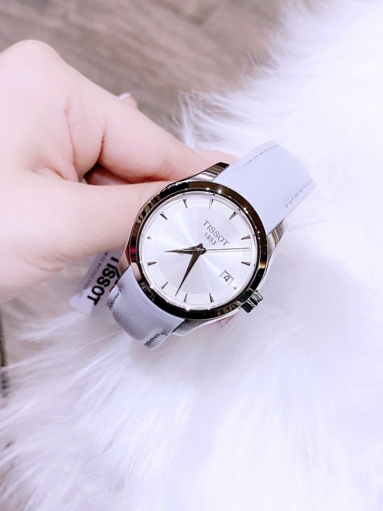 Tissot T Classic Couturier Silver Dial Light Blue Leather Strap Watch For Women - T035.210.16.031.02