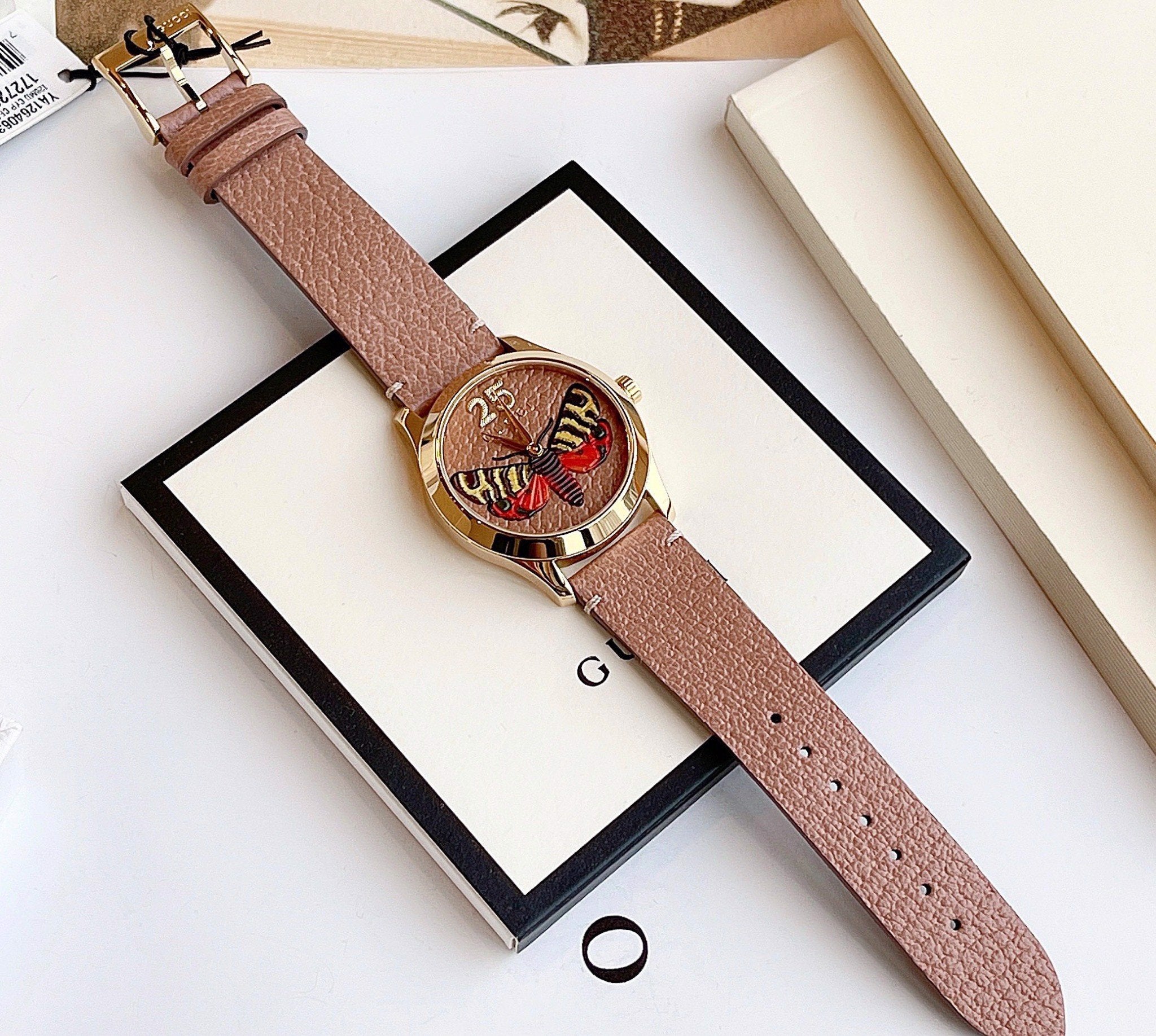 Gucci G Timeless Butterfly Brown Dial Brown Leather Strap Watch For Women - YA1264063