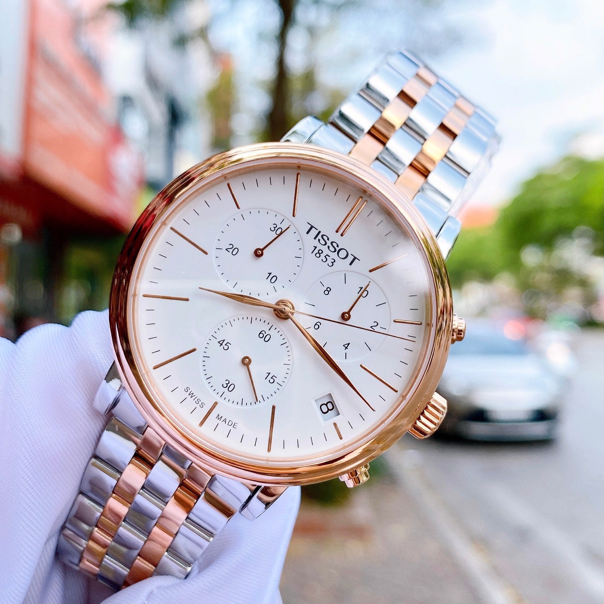 Tissot Carson Premium Chronograph White Dial Two Tone Steel Strap Watch For Men - T122.417.22.011.00