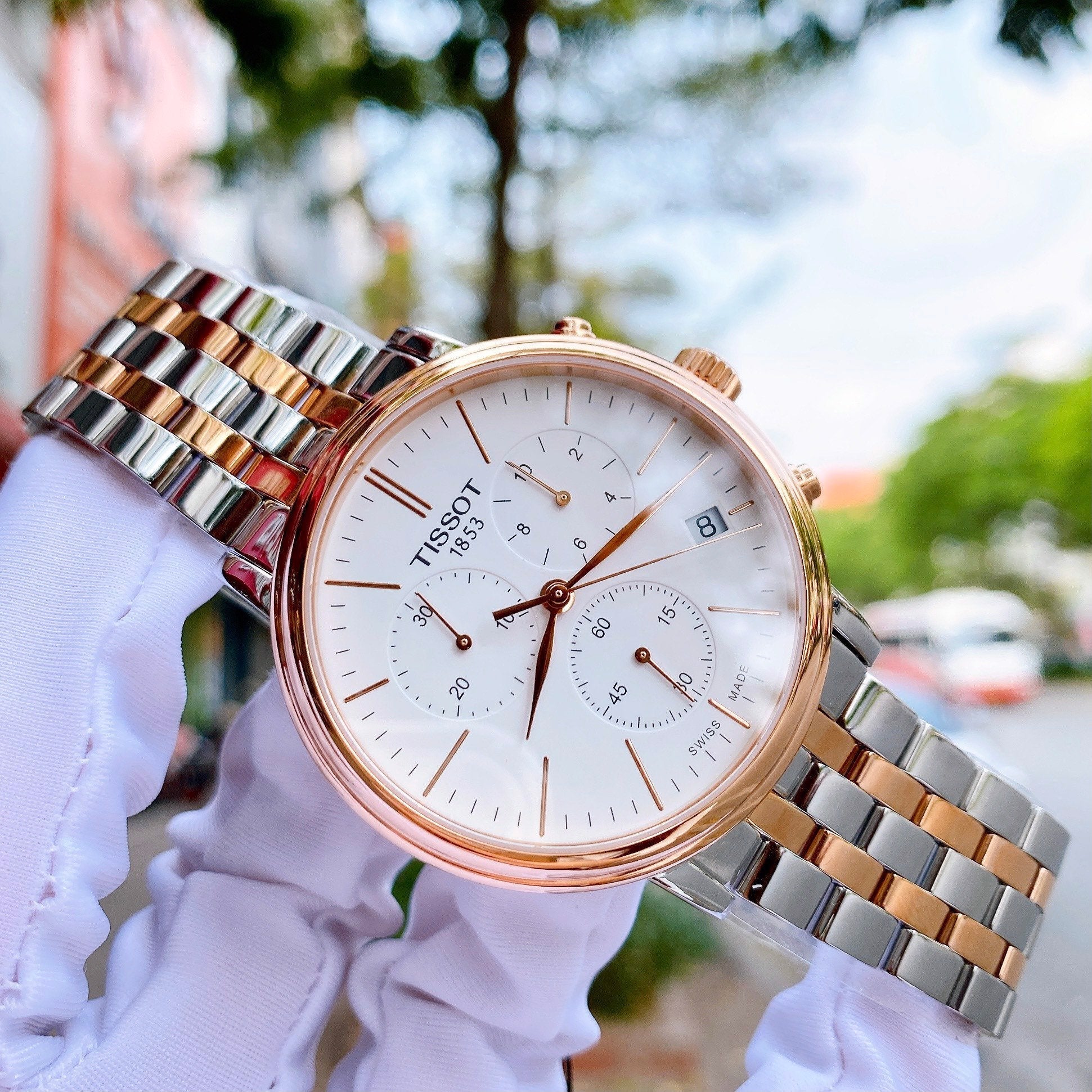 Tissot Carson Premium Chronograph White Dial Two Tone Steel Strap Watch For Men - T122.417.22.011.00