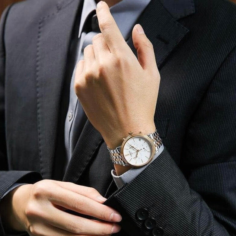 Tissot Carson Premium Chronograph White Dial Two Tone Steel Strap Watch For Men - T122.417.22.011.00